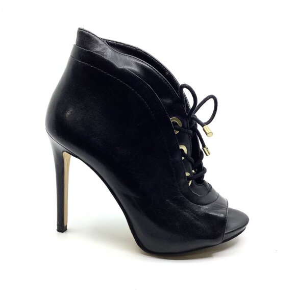 Guess black leather Lace Up Booties Heels vamp peep toe high heels - Picture 2 of 6